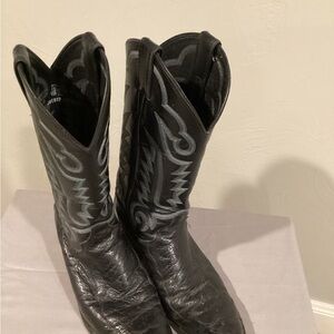 Justin Boots Black J40059 Ostrich Boots with Silver Stitching